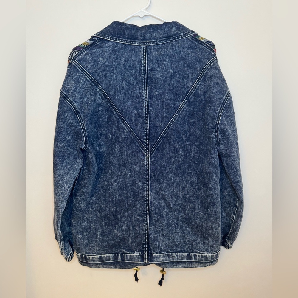 Forever 21 Boho Aztec Pattern Acid Wash Denim Jacket Women’s Small Oversized - Picture 2 of 6